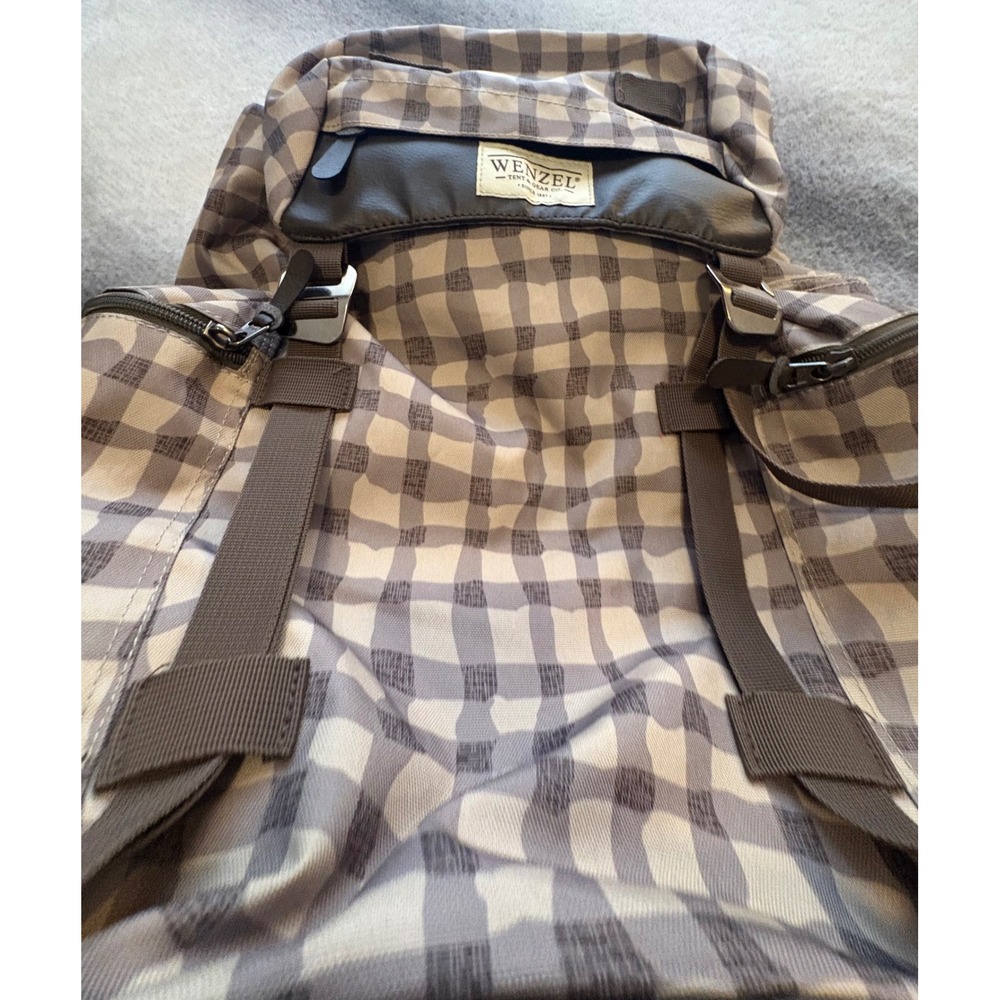 Wenzel Tent & Gear Co Gingham Canvas Backpack Beige Brown Checkered Rucksack - Picture 4 of 8